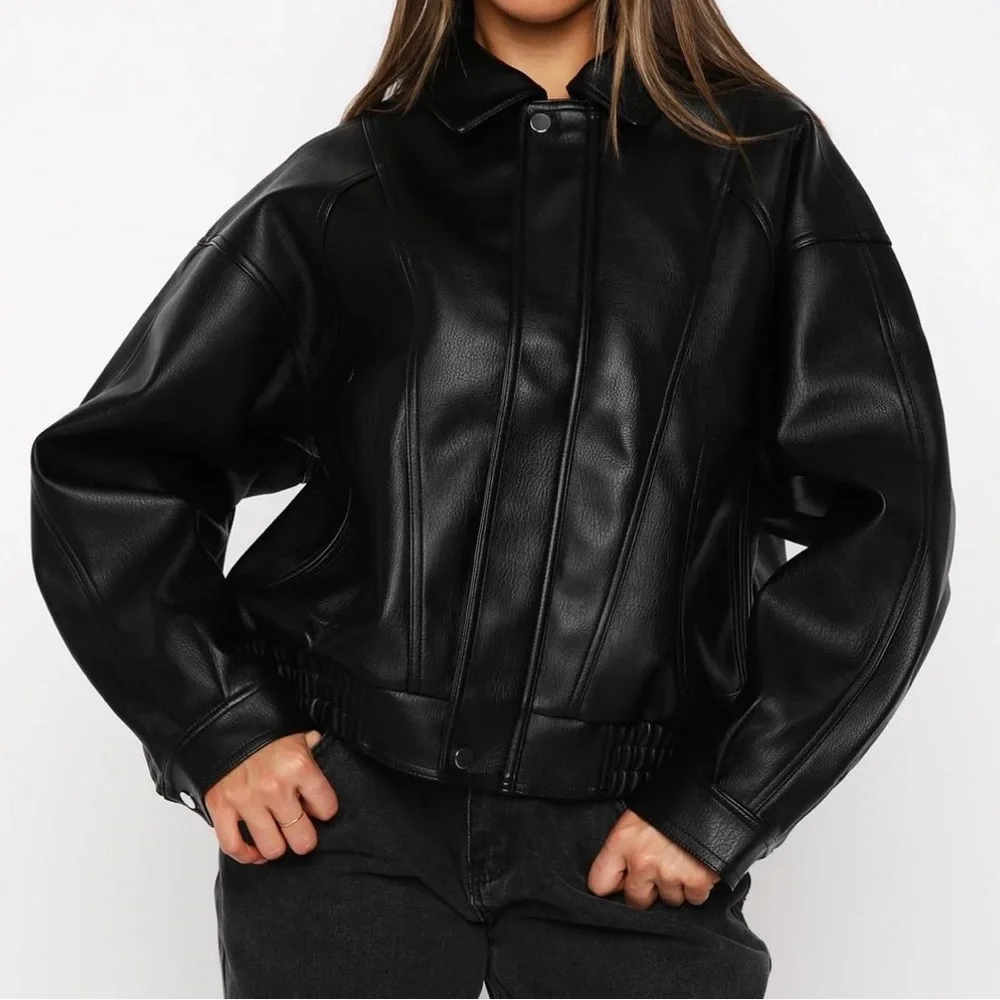 White Fox Boutique Black Bomber Jacket - Picture 1 of 6